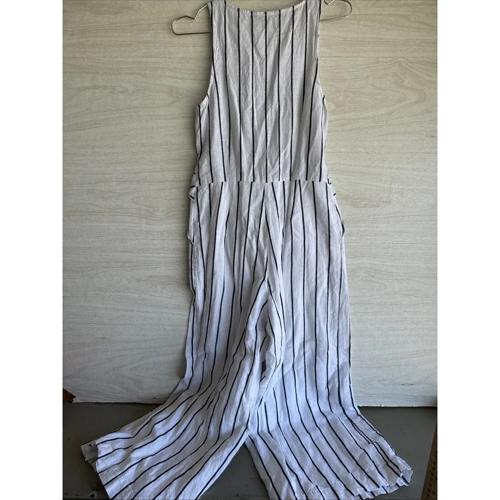 Banana Republic Linen Striped Wide Leg Sleeveless Jumpsuit Pockets Sz 2 L
